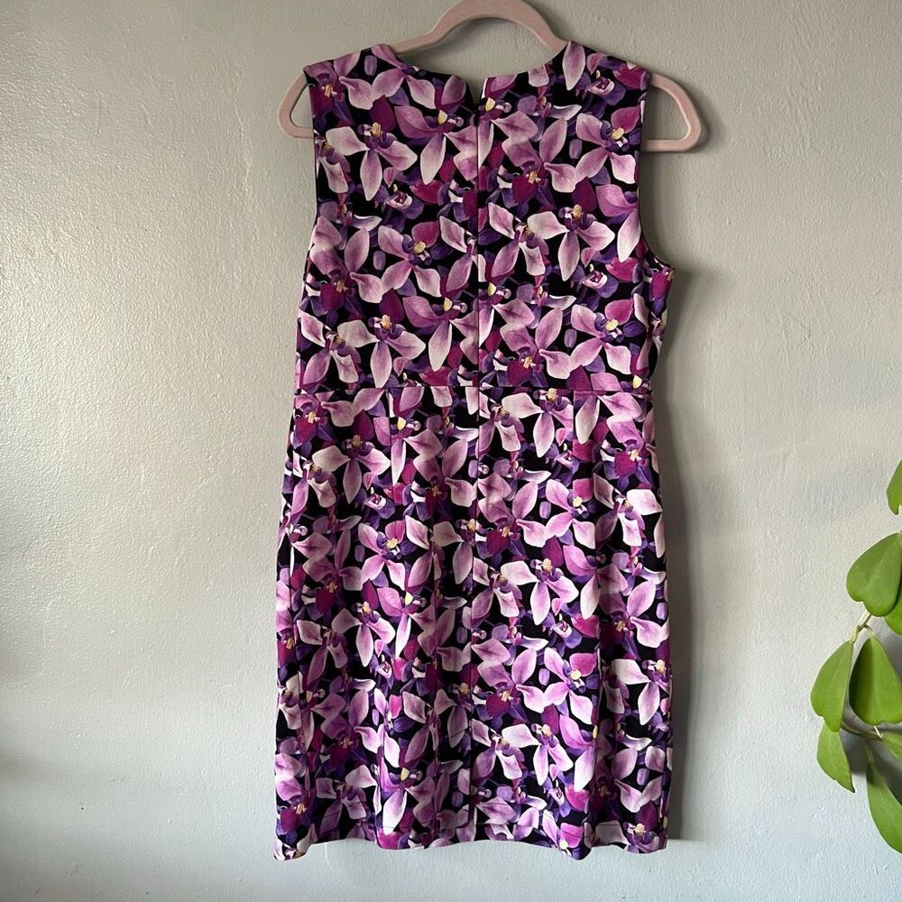Lands' End Sleeveless Ponte Sheath vibrant purple and pink orchid-style floral d